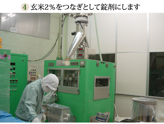 「白井田七。」ができるまで/玄米2%をつなぎとして錠剤にします
